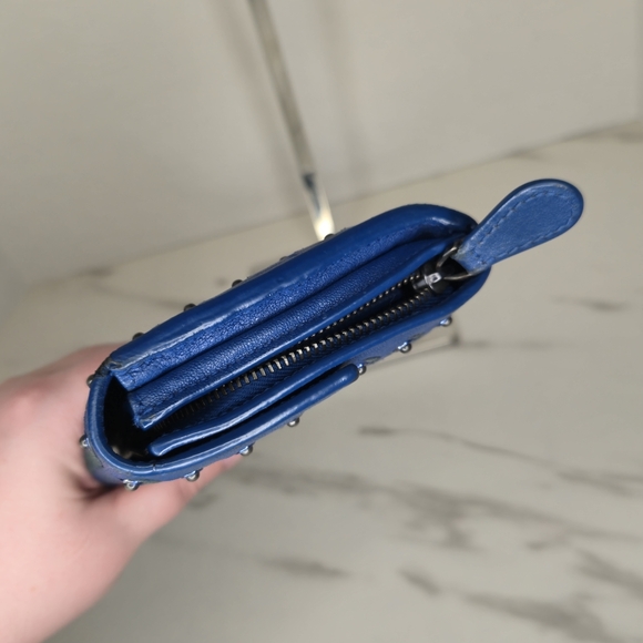 Bottega Veneta Intrecciato Studded Blue Leather Long Wallet with Box and Dustbag - Picture 7 of 15